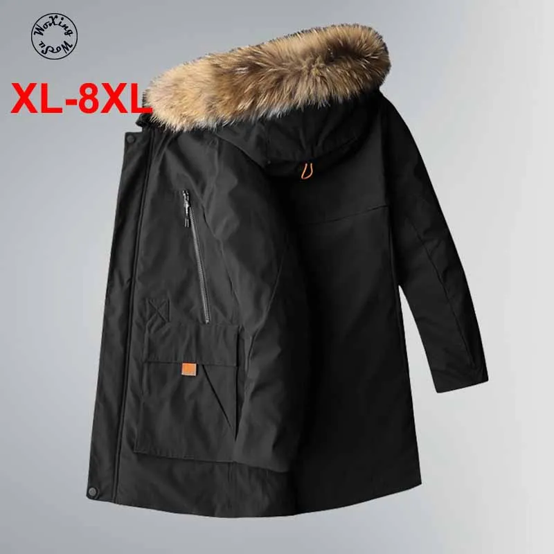 

8XL men's hooded parkas business fashion outwear warm cotton padded jacket long cotton coat big yards size to 5XL 6XL 7XL 8XL