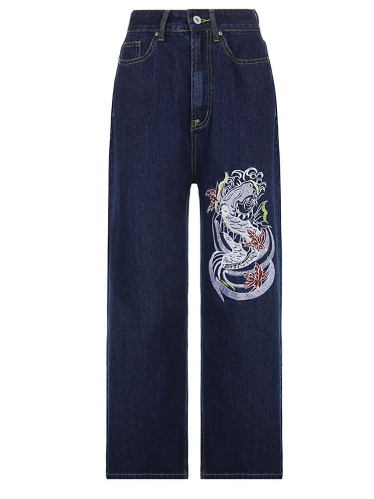Weekeep Chinese Dragon Graphic Jeans 