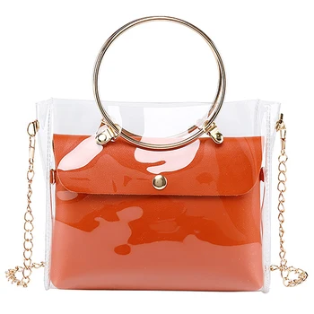 

Transparent Shoulder Bag Crossbody Mini Messenger Bag Clear PVC Jelly PU Totes Handbag Circle Hoops Women Clutch Phone Purse