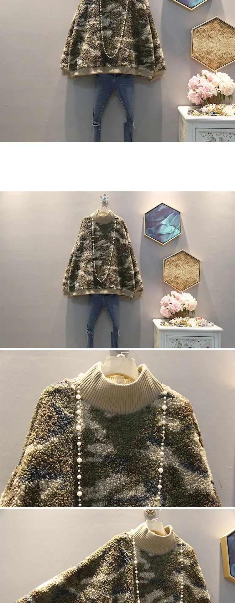 XITAO Камуфляжный свитер из овечьей шерсти корейский стиль Дикий пуловер Женская мода размера плюс осень зима водолазка трикотаж DMY1435