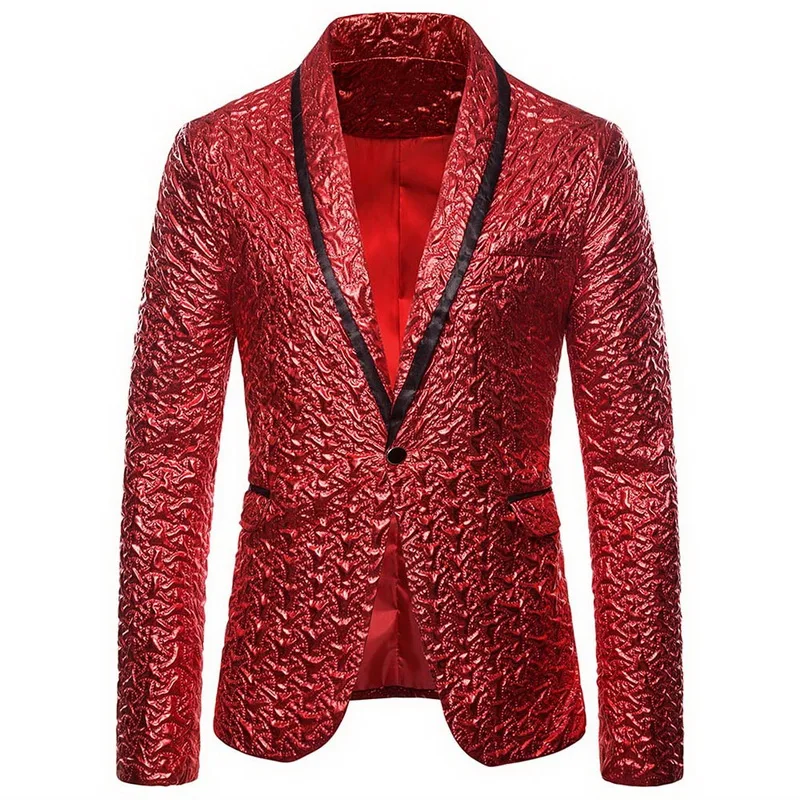 red Jacket2 Брендовый мужской золотой костюм с покрытием, комплект из 2 предметов, пиджак+ брюки, мужские блейзеры, комплекты, нарядный Блейзер, комплект, Свадебная вечеринка, блестящая одежда - Цвет: red Jacket2