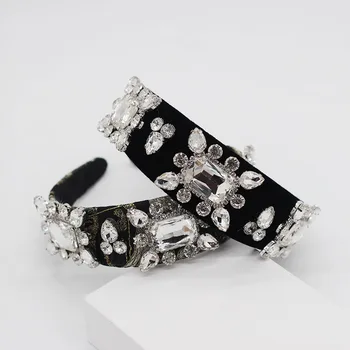 

Baroque White Crystal Gem Hairband Wide Velvet Geometric Flower Rhinestone Headband Ladies Party Hair Jewelry Accessories 2019