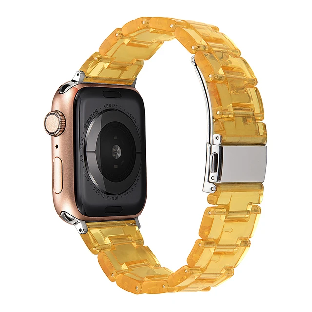 Resin strap for apple watch band 7 44mm 40mm 42mm 38mm 41 45mm correa transparent Loop watchband for iwatch 7 6 se series 5 4 3 Transparent Yellow