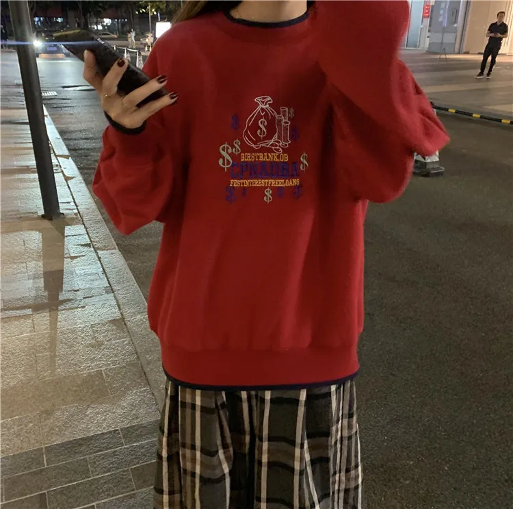 Женская толстовка в японском стиле Harajuku Ulzzang винтажная Красная с богатой