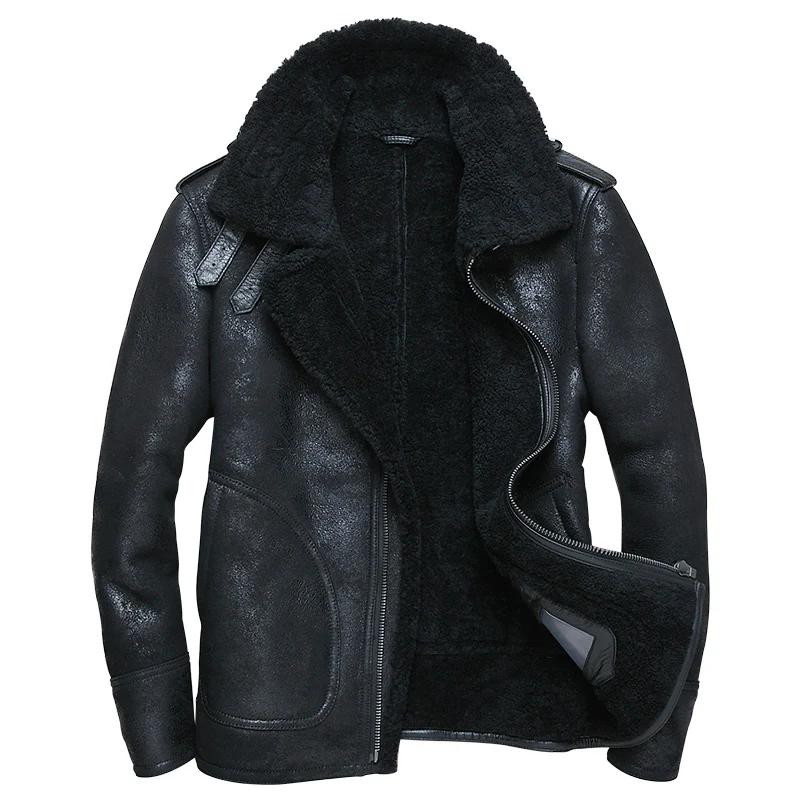 

Genuine Leather Jacket Real Pure Natural Fur Coat Jacket Men Natural Sheepskin Leather Jacket Wool Coat WP14D133 MY748