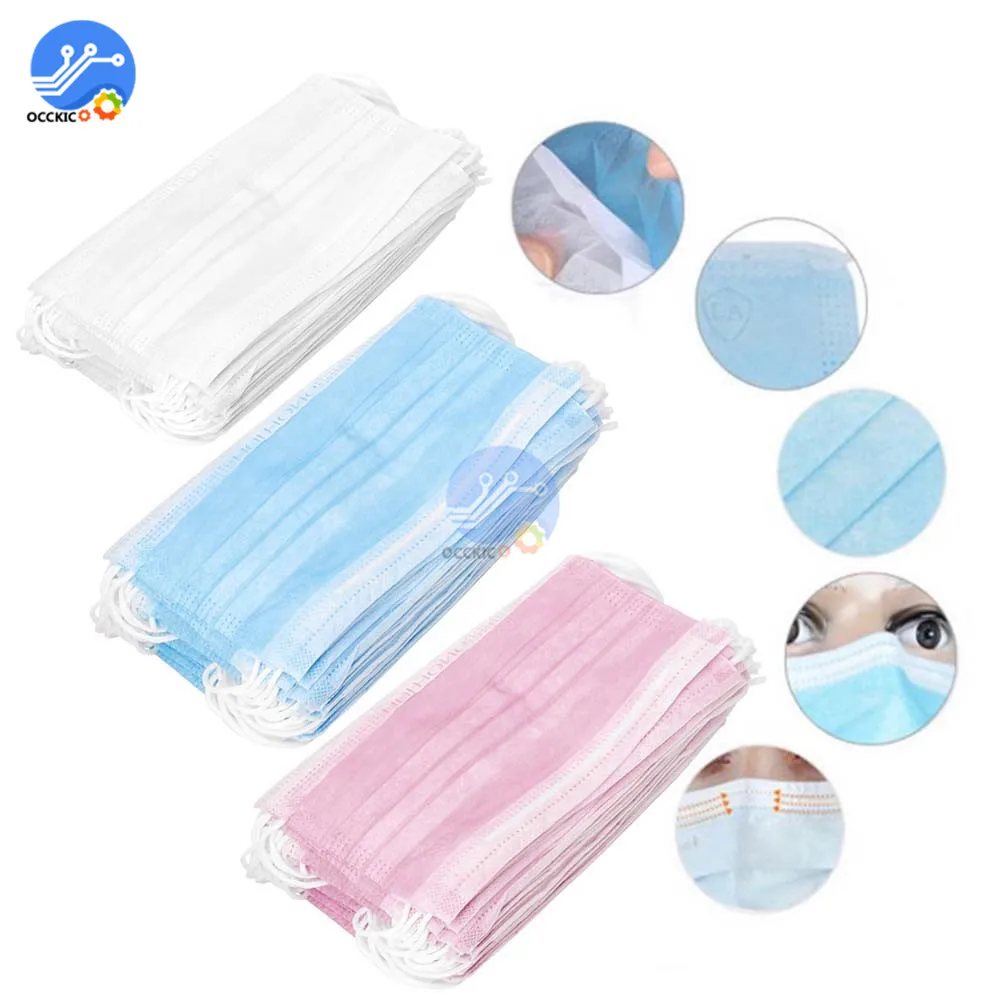 

50pcs/lot 3 Laye Mask Dust Protection Face Mouth Masks Breathable Non Woven Disposable Anti-Dust Filter Safety Mask