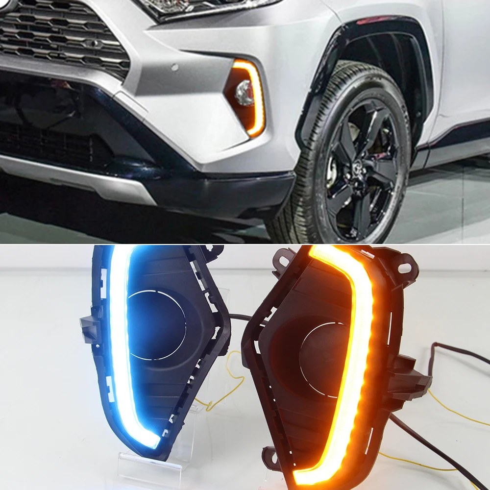 2PCS LED Daytime Running Light DRL For Toyota RAV4 2019 2020 Waterproof 12V Yellow Turn Signal Indicator Bumper Lamp | Автомобили и