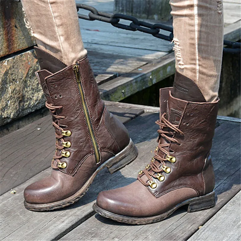 2021 New Design Women Ankle Boots Brown Genuine Leather Lace up