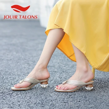 

JOUIR TALONS 2020 Dropship Fashion Woman Mules Sandals Square Toe Strange Style Heels Bling Pumps Summer Casual Woman Shoes