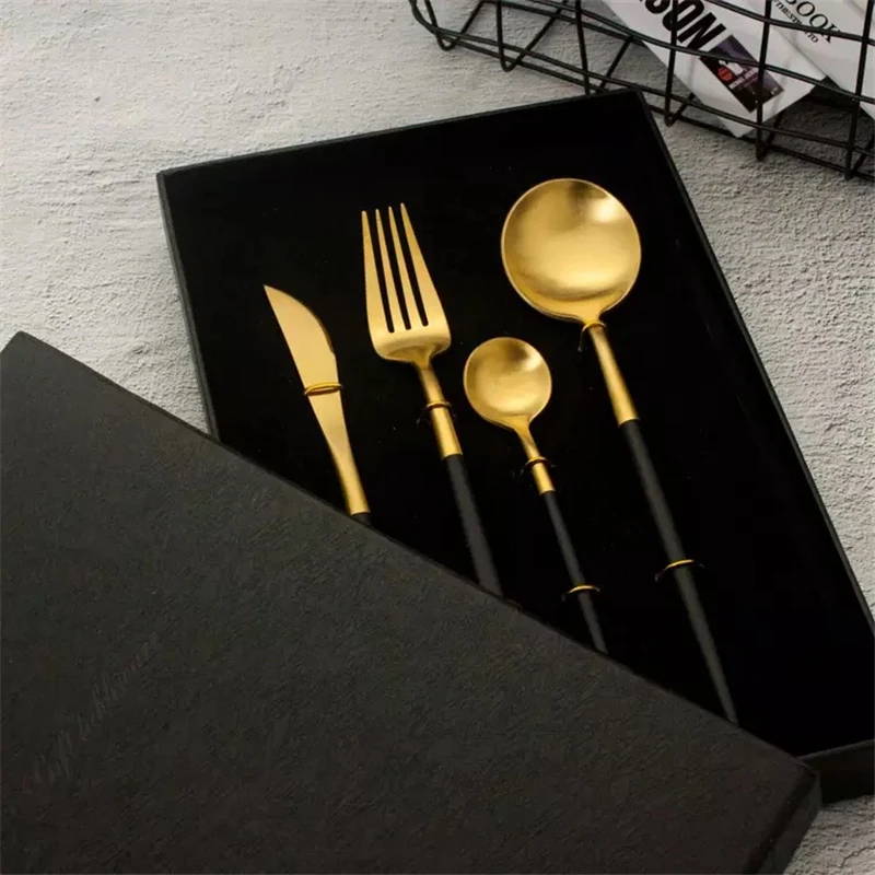 Gold Cutlery Set Stainless Steel Dinner Set Cutlery Knife Forks Spoons Kitchen Dinnerware Home Party Tableware Set (5)