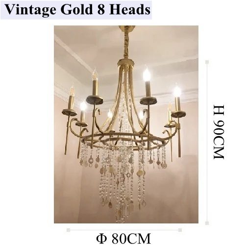 Vintage Gold 8 Heads LukLoy Люстра для зала хрустальные подвески Винтажный потолочный светильник декоративный подвесной светильник люстра с крепящимися элементами Ретро подвесной светильник - Цвет абажура: Vintage Gold 8 Heads
