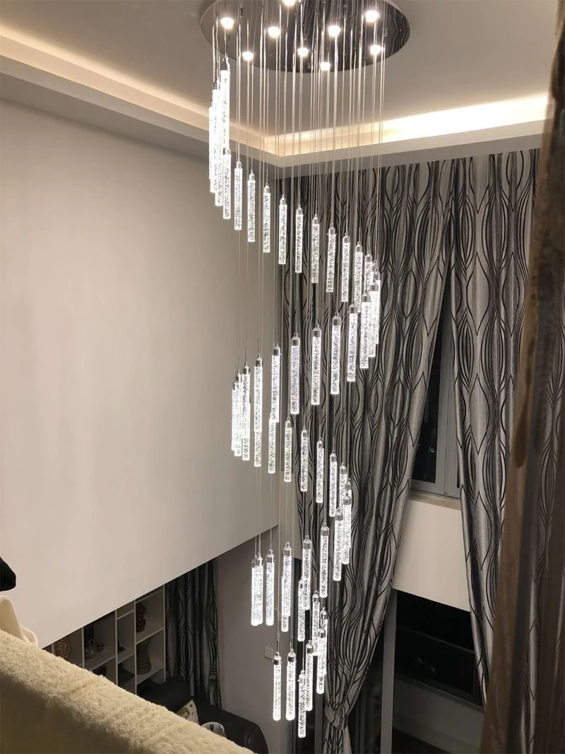 

Staircase Lamp Cord Hanging Pendant Chandelier Ceiling Lights LED Stairway Long Corner Suspension Illumination Hall Sitting Room