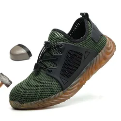 Chaussures de sécurité en maille respirante pour hommes, baskets légères à bout en acier Indestructible, bottes de travail souples Anti perçage 
