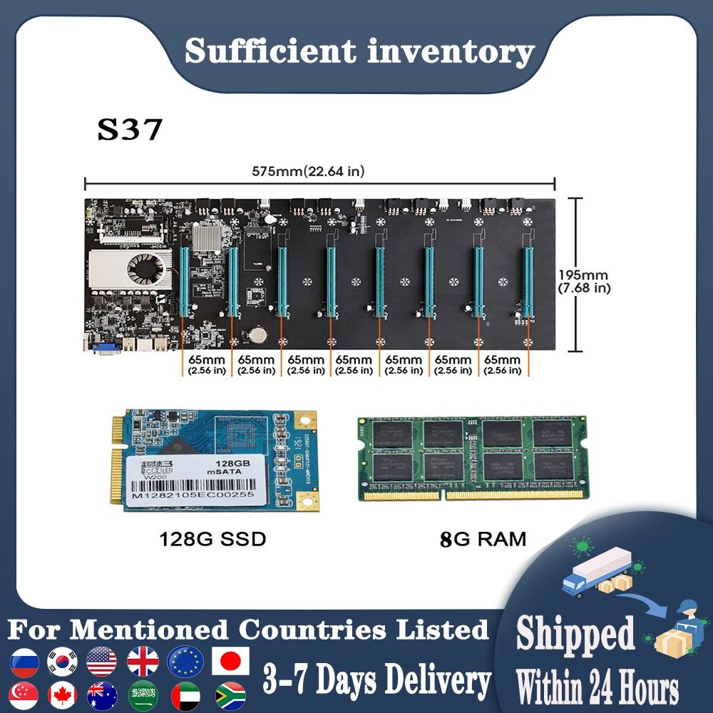 Расширяемый порт материнской платы ETH BTC Miner 8 * PCIE 16X /4 USB2.0 /DDR3 слот Sodimm/Поддержка