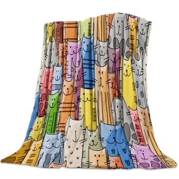 

Flannel Blanket for Bed Cartoon Animal Color Cat Throw Blanket Portable Soft Blanket Warm Sofa Bed Sheets Blanket for Picnic