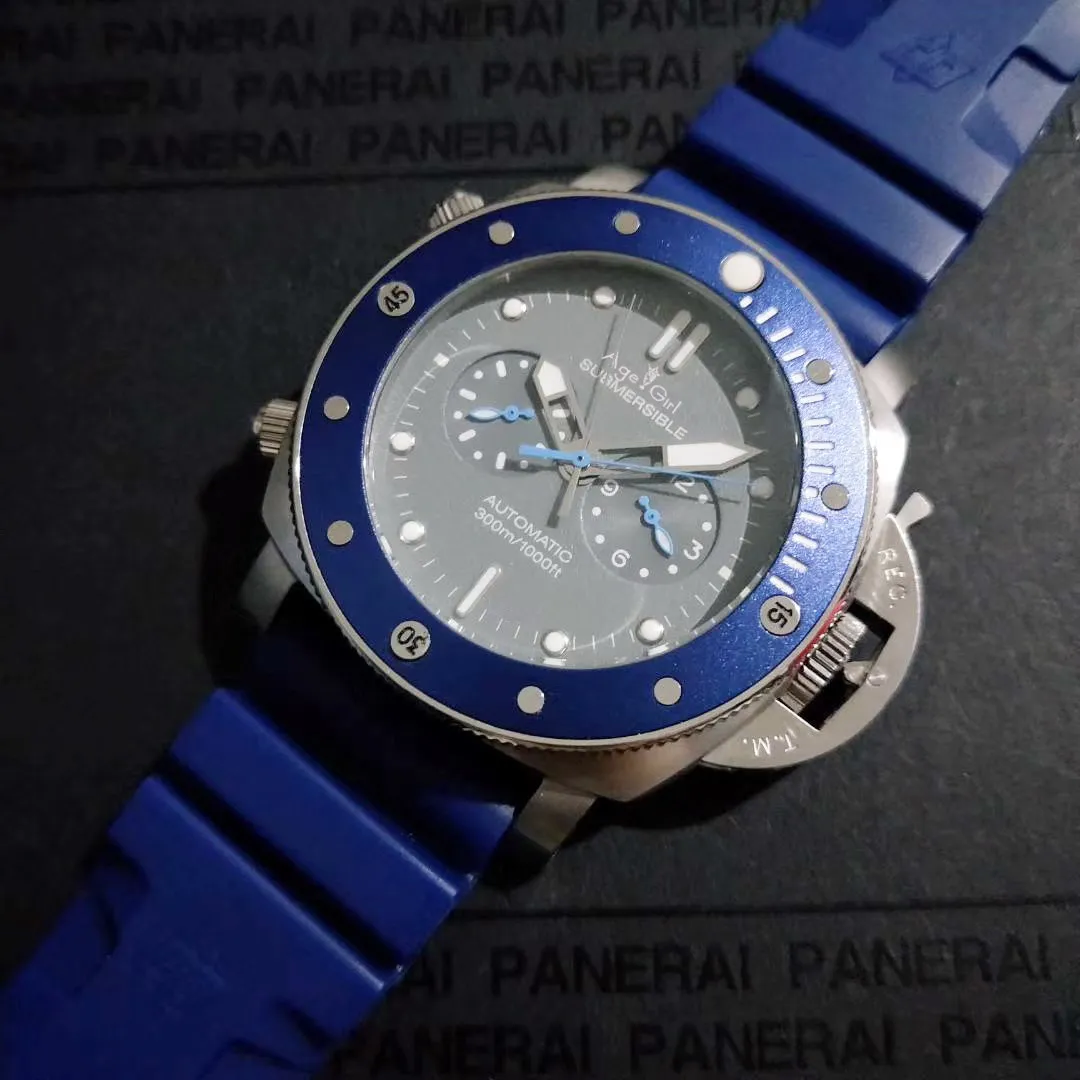 

Luxury Brand New Men Automatic Mechanical Hand Wind Sapphire Stainless Steel Blue Rubber Ceramic Bezel Grey 47mm Luminous Watch