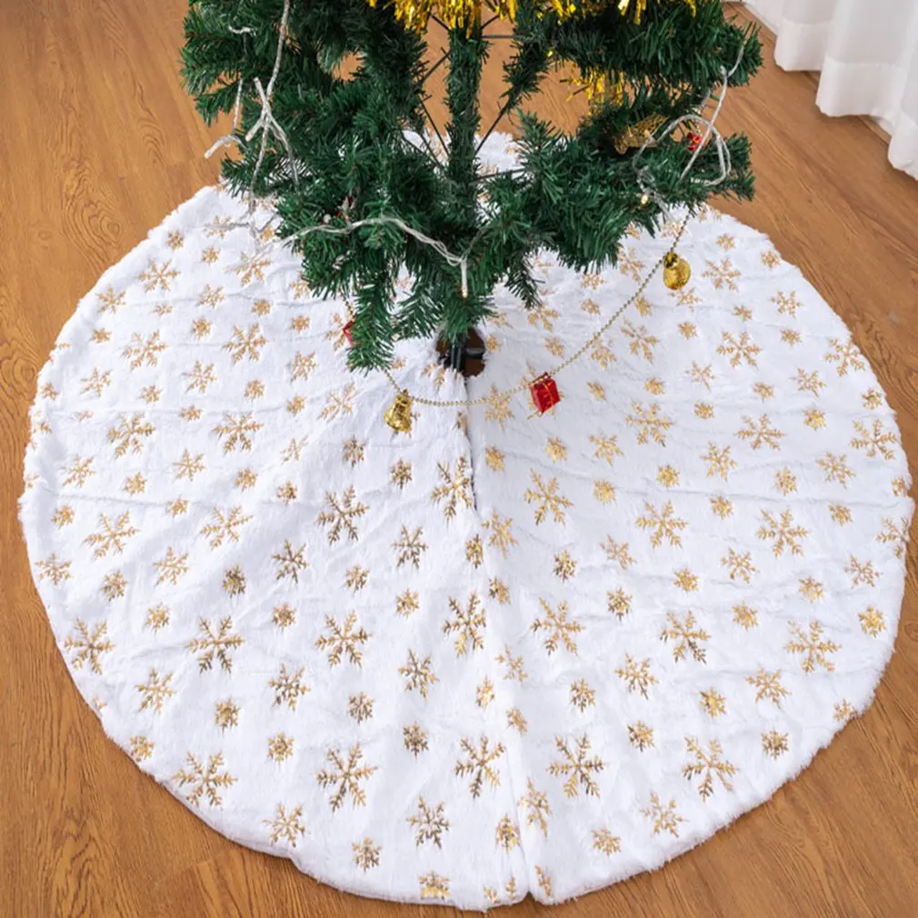 90/122cm Christmas Tree Skirt Stand Embroidered Snowflake Home Party Decor Xmas 