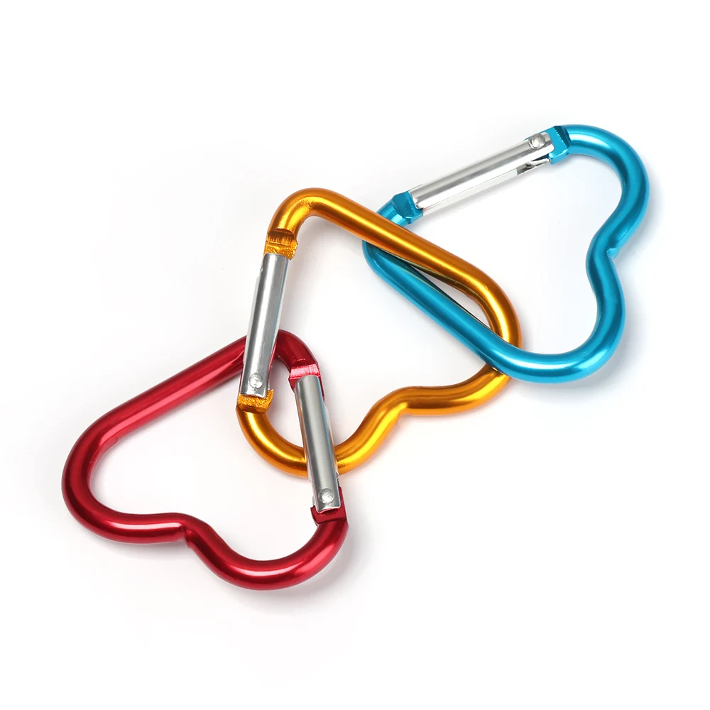 Climbing Carabiner Heart-shaped Aluminum 3pcs/set Key Chain Clip Outdoor Keyring Hook Water Bottle Hanging Buckle Travel Kit Accessories
