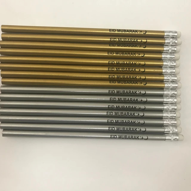 Low price wholesale high quality gold and silver colour wooden pencil with eraser printed custom logo name address