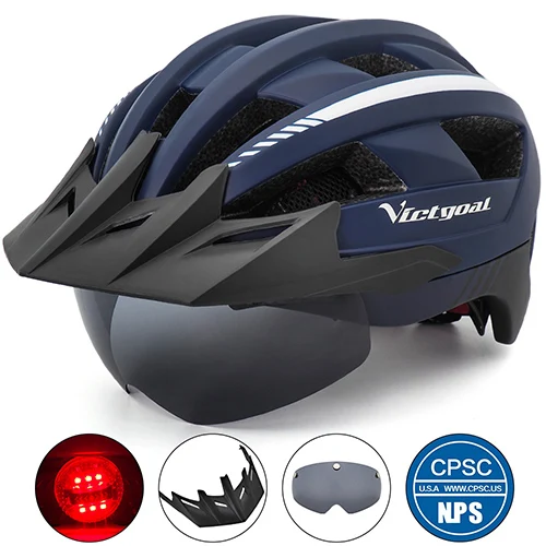 Victgoal MTB велосипедный шлем для мужчин дышащие велосипедные шлемы светодиодный светильник солнцезащитный козырек поляризационные очки дорожный горный велосипед шлем - Цвет: Navy Helmet