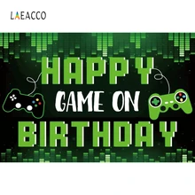 Laeacco Happy Birthday Backdrops Game Theme Console Gamepad Cartoon Photography Backgrounds Baby Shower Photophone Newborn Props
