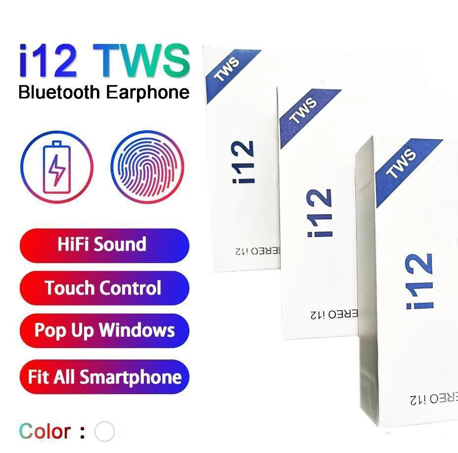 20 pcs/lot i12 TWS Wireless Bluetooth 5.0 Sport Earphone Call Earpiece Headset Stereo Smart Touch Earphones With Pop Earphone
