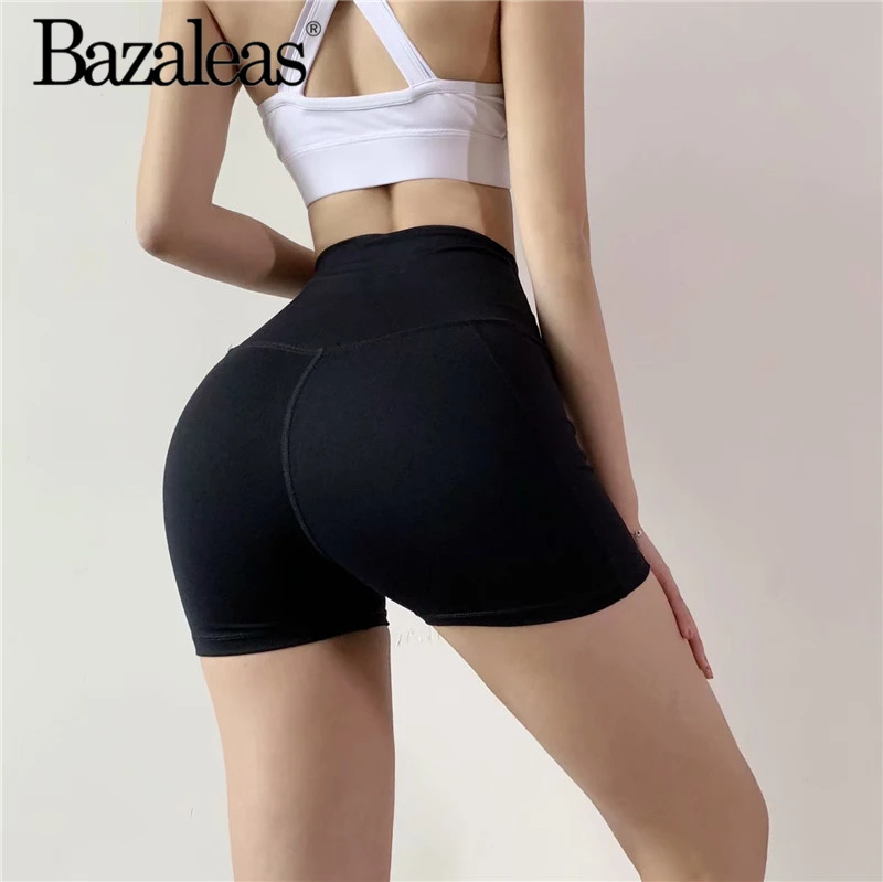 Bazaleas Высокая талия женские Спортивные Шорты повседневные высокие эластичные летние шорты сексуальные тонкие модные нижние Прямая
