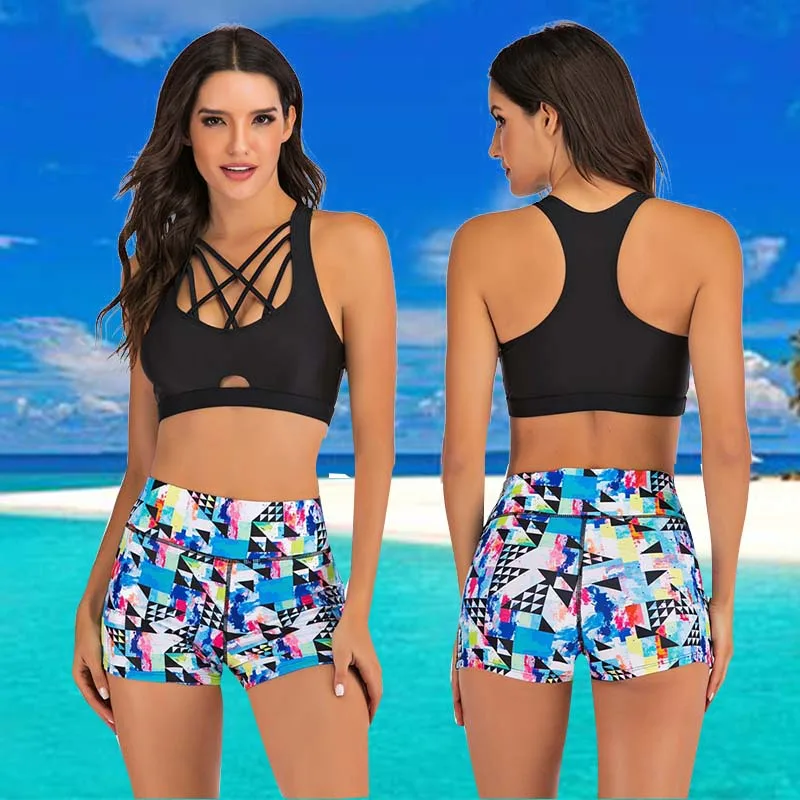 

Swimsuit 2020 Swimwear Women Bikini set Sports Swimwear Shorts 2 Piece Swimming suit Women Bathing suit Floral Beachwear Female