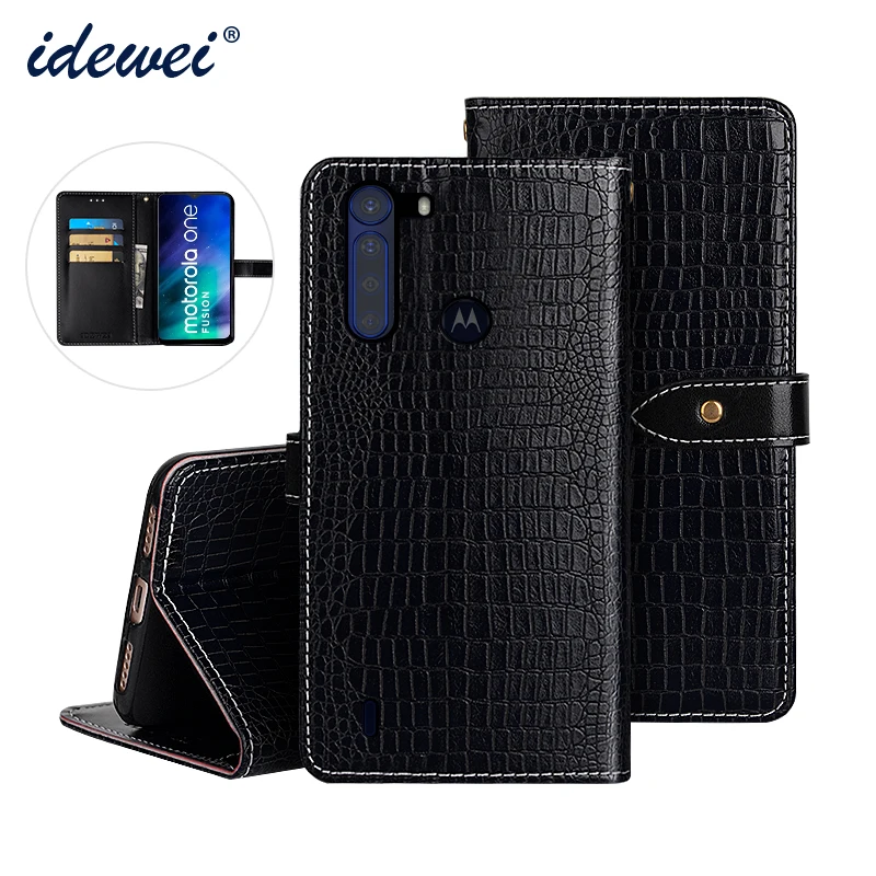 

IDEWEI For Motorola One Fusion Case Cover Luxury Leather Flip Case For Motorola One Fusion Protective Phone Case