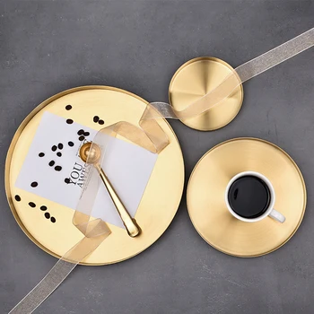 

Kitchen Stainless Steel Storage Tray Space Saving Organizer Jewelry Display Plate Round Shape Multifunctional Bathroom Gold