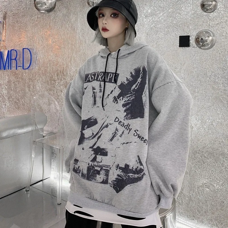 Focal20 Streetwear Graffiti Women Hooded Sweatshirt Loose Casual Female Hoodies Pullovers Spring Autumn Lady Hooded Sweatshirts