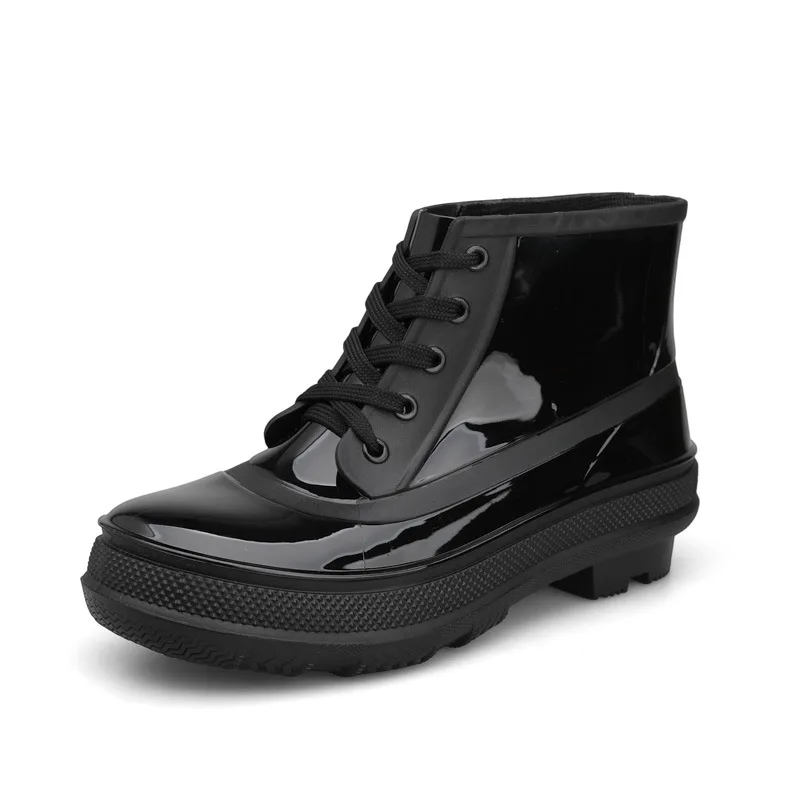 Men's Rainboots Spring Winter Rubber Shoes Men Platform Rain Boots Boy Waterproof Black Mens Ankle Boots Lace-Up Shoes