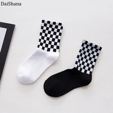 Женские новые белые и черные квадраты носки скейтбордиста Харадзюку шахматная доска носки для HipHop Sox длинные носки Mujer носки женские