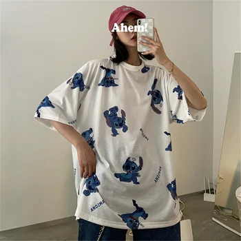 

Men/Women Stitch T-Shirts 2020 New Fashionable Streetwear Korean Style Short Sleeve Cartoon Stitch Print Cotton Hip Hop Tees Top
