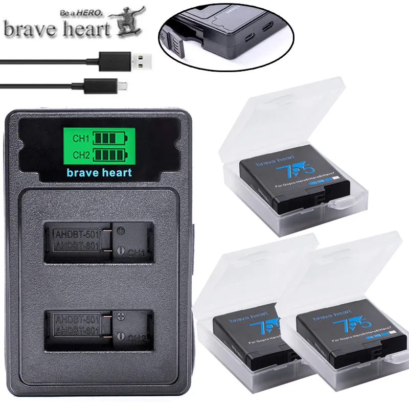 

batterie 1600mAh bateria hero 7 hero5 Battery + USB Charger for GoPro Hero 5 6 7 hero6 hero7 black edition camera accessories