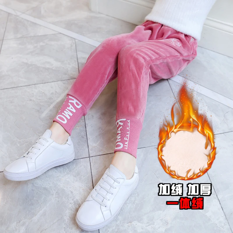 

2019 Teenage Girls Pants Autumn Winter Casual Fashion Loose Kids Pencil Pants School Children Trousers 6 8 10 12 Year Warm Pant