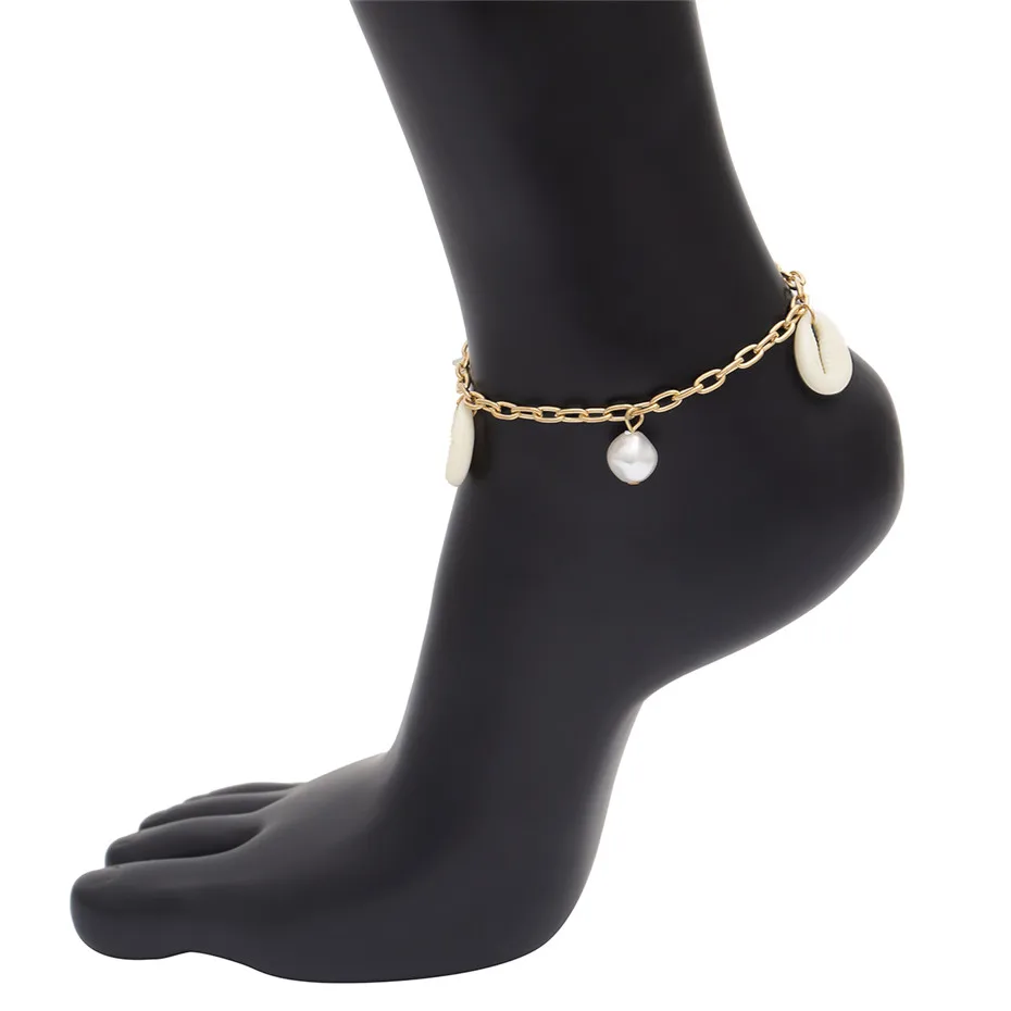 Golden Anklet Lacteo, богемный кулон с искусственным жемчугом, ножной браслет для женщин,, модная цепочка из натурального сплава в виде раковины, Женские Ювелирные изделия - Окраска металла: Golden Anklet