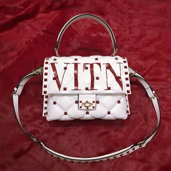 

2020 Genuine Leather Women Purse and Handbags Famous Designer Rivet Shoulder Messenger Bags Soft Sheepskin Rivet French Handbag