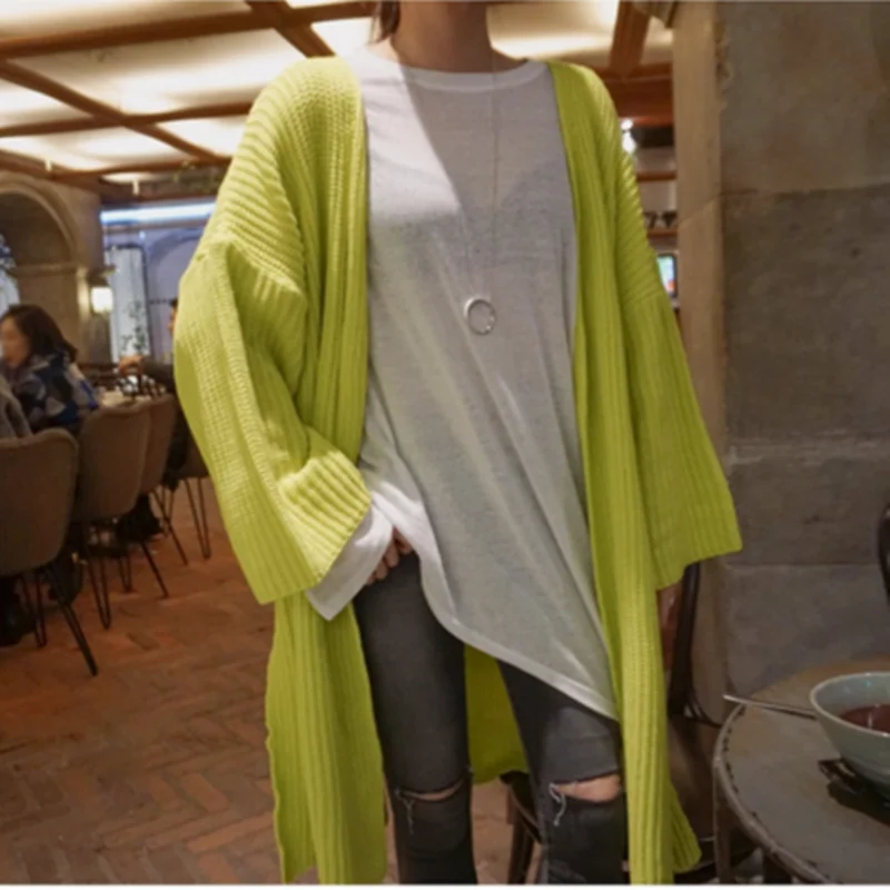 

RUGOD 2020 Autumn New Korean Loose Solid Color Super Long Sweater Thread Slit Pockets Fashion Elegant Sweater Cardigan Jacket
