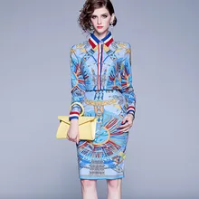 HAMALIEL, дизайнерская Осенняя женская шифоновая рубашка с цветочным принтом, Модный комплект из 2 предметов+ облегающая юбка-карандаш