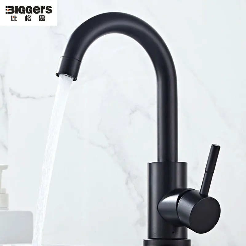 Biggers санитарно-черный цвет 304 нержавеющая сталь цвет ванный кран для раковины, кран для холодной и горячей воды смесителя с трубы поворотный