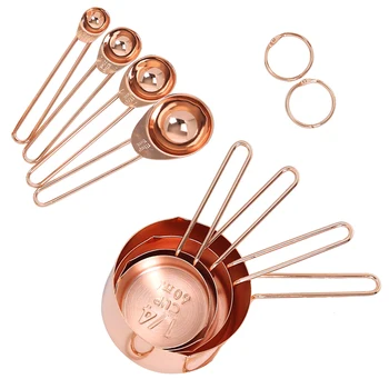 

8 PCS Per Set Rose Gold Measuring Cup Baking Tool Baking Measuring Spoon Golden Measuring Cup Measuring Spoon Household Large du