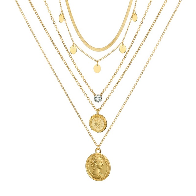 New Vintage Snake Chain Multilayer Necklace For Women Coin Avatar Pendant Necklace Fashion Statement Gift Jewelry