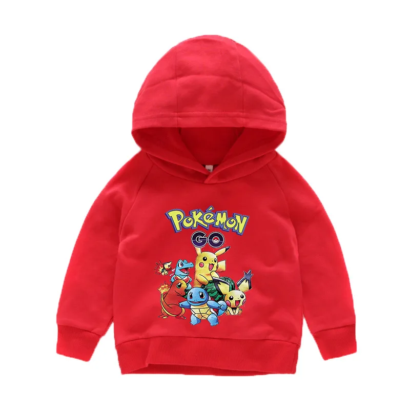 Детский свитер с изображением героев мультфильмов хлопковая Футболка с покемоном Пикачу для маленьких мальчиков и девочек Косплэй костюмы с длинным рукавом, кофты с капюшоном, футболка одежда с капюшоном Размеры От 2 до 10 лет