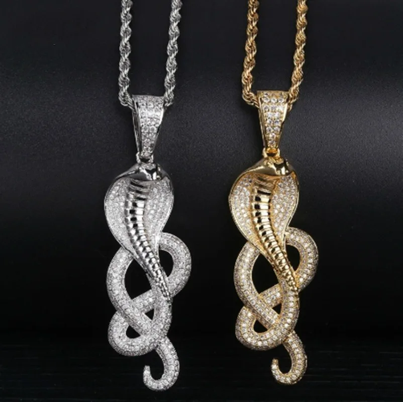 Hip Hop Micro Paved Cubic Zirconia Ice Out Glittering Cobra