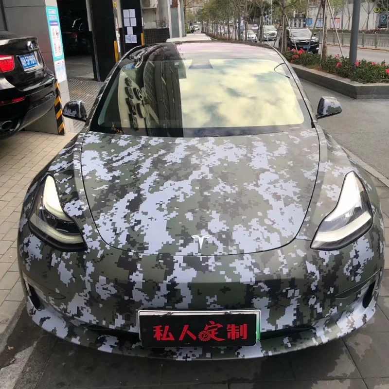 Green Digital Car Wrap Sticker Pixel Camouflage Vinyl Film With Air Release Self Adhesive Motors Wrapping Foil | Автомобили и