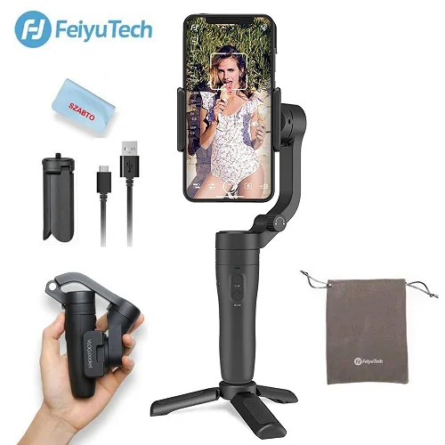 Black FeiyuTech Vlog Pocket Gimbal MINI 3 Axis Handheld Gimbal Foldable Stabilizer for Smartphone Android iPhone 240 g Payload - Color: Black