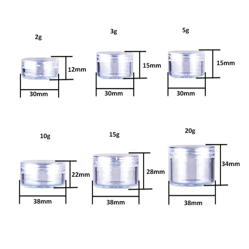 10Pcs 2g 3g 5g 10g 15g 20g 30g Plastic Cosmetics Makeup Box Nail Art Storage Pot Container Clear Sample Lotion Jar 3