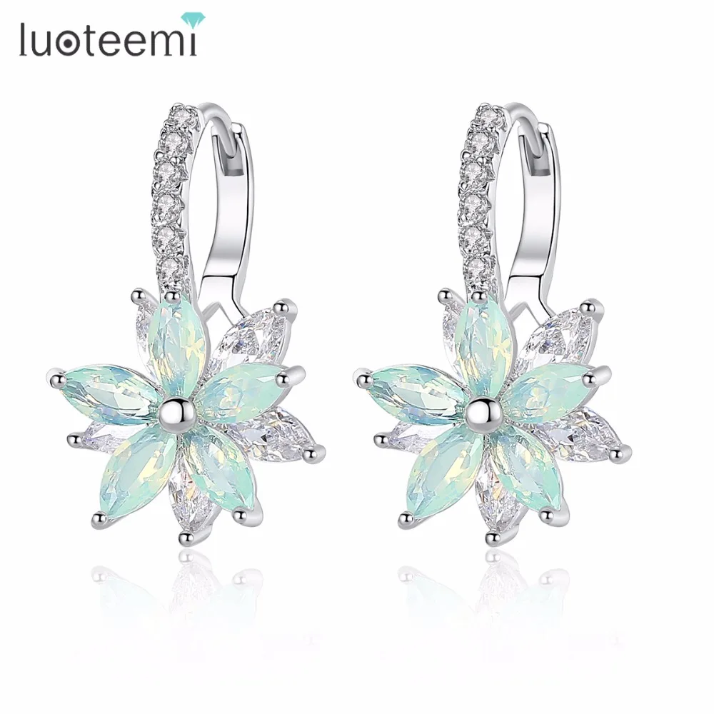 Женские серьги гвоздики LUOTEEMI, модные серьги гвоздики с кубическим цирконием и цветком, подарок на день Святого Валентина, богемное ювелирное изделие|crystal flower stud earrings|flower stud earringsfashion stud earrings | АлиЭкспресс