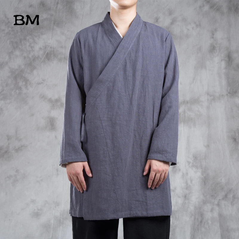 2020 Chinese style improved Hanfu shirt men's youth Tang suit retro style linen jacket long section slung cardigan robe